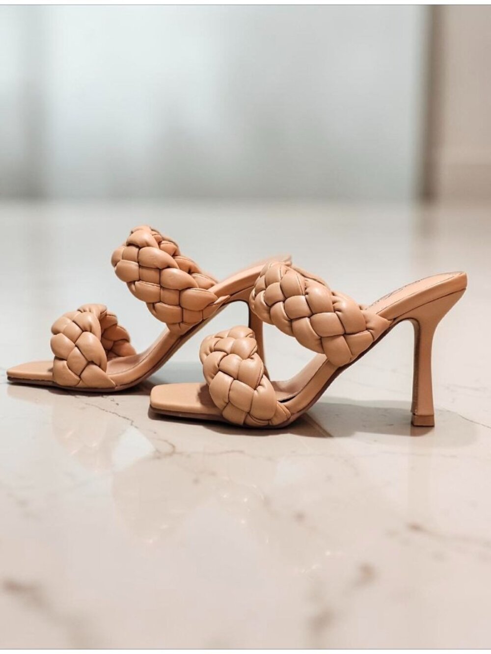 Braided Faux Leather High Heel Sandals - Nude Beige Chic & Elegant Design For Wo